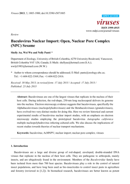 Baculovirus Nuclear Import: Open, Nuclear Pore Complex (NPC) Sesame