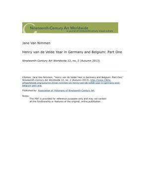 Henry Van De Velde Year in Germany and Belgium: Part One
