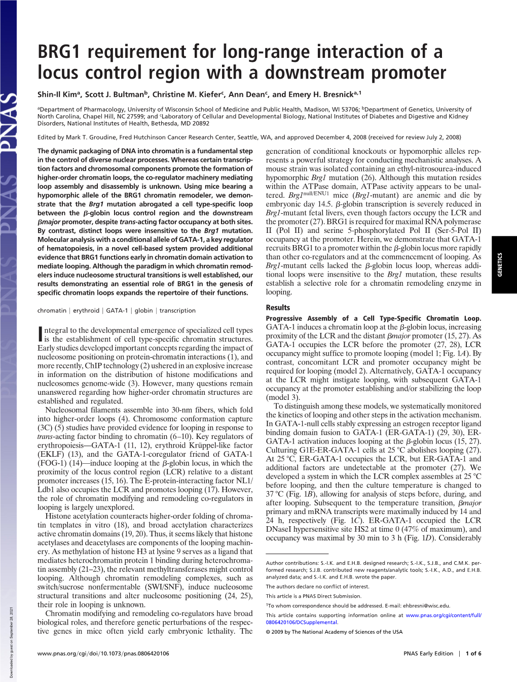 BRG1 Requirement for Long-Range Interaction of a Locus Control Region with a Downstream Promoter