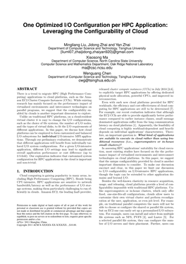 One Optimized I/O Configuration Per HPC Application