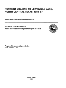 Nutrient Loading to Lewisville Lake, North-Central Texas, 1984-87