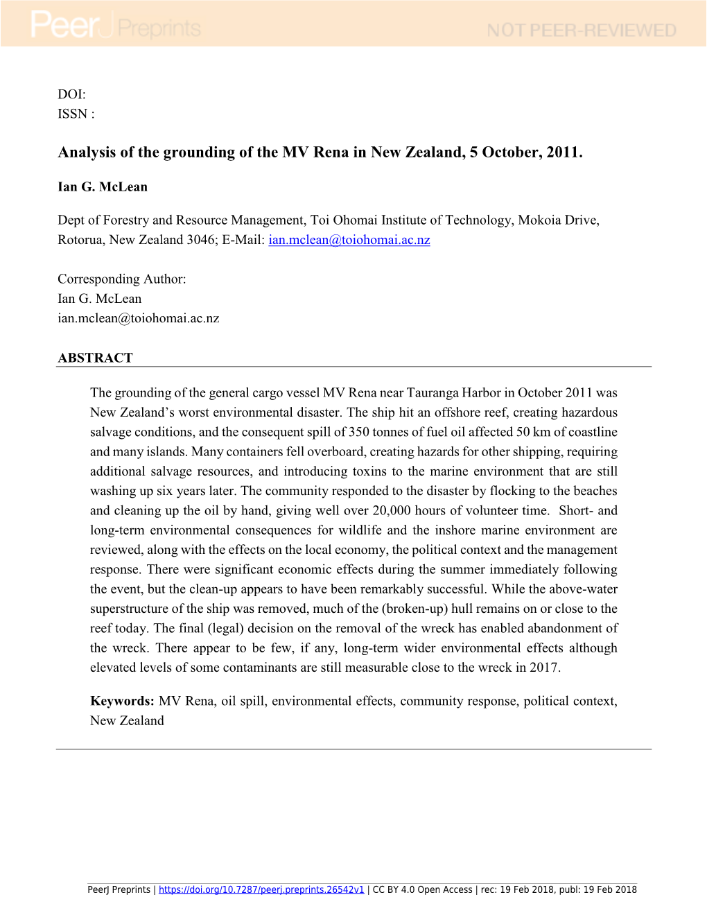 Analysis of the Grounding of the MV Rena in New Zealand, 5 October, 2011