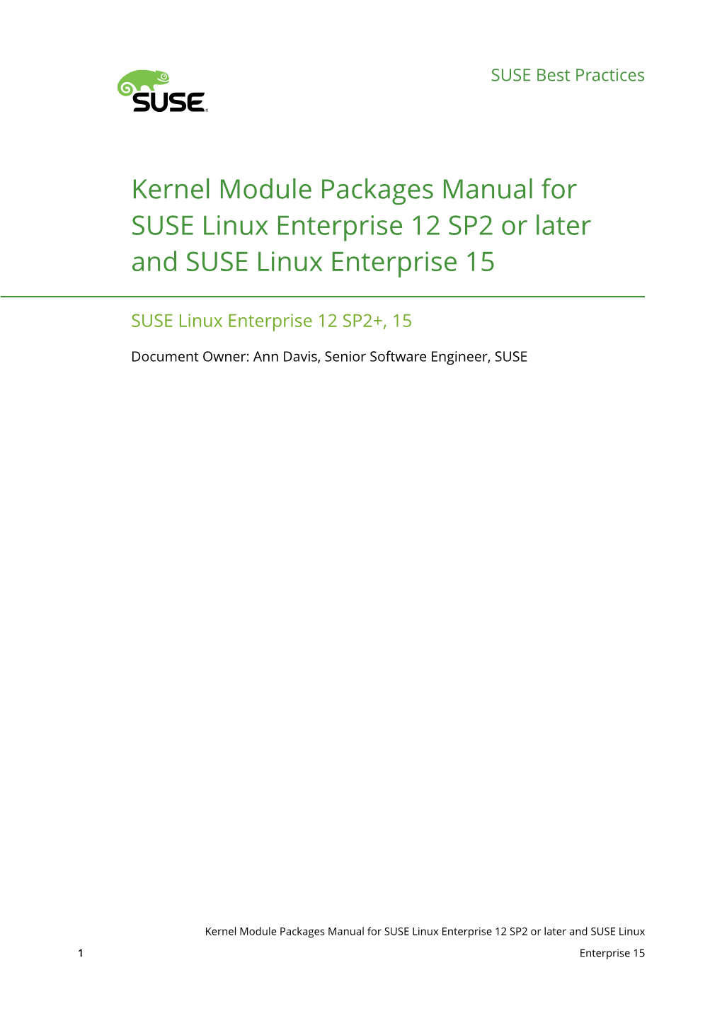 Kernel Module Packages Manual for SUSE Linux Enterprise 12 SP2 Or Later and SUSE Linux Enterprise 15