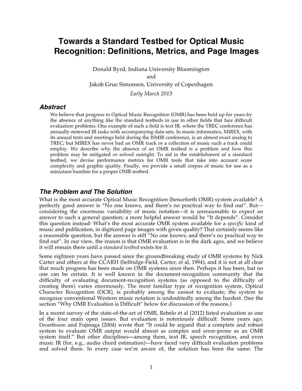 Towards a Standard Testbed for Optical Music Recognition: Definitions, Metrics, and Page Images