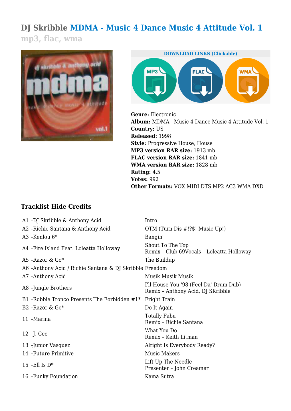 DJ Skribble MDMA - Music 4 Dance Music 4 Attitude Vol
