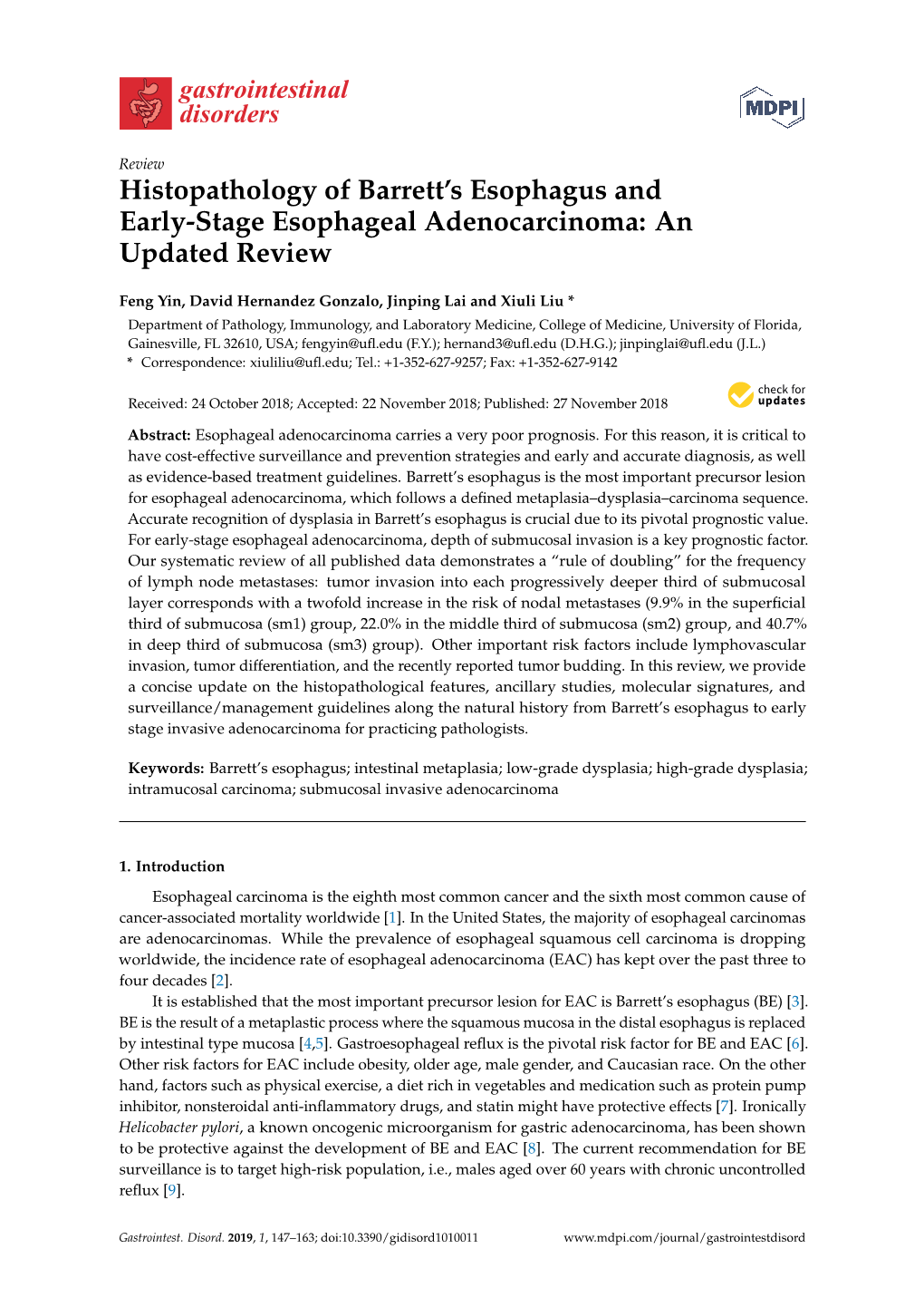 Histopathology of Barrett's Esophagus and Early-Stage