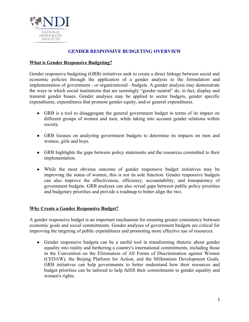 Gender Responsive Budgeting Overview