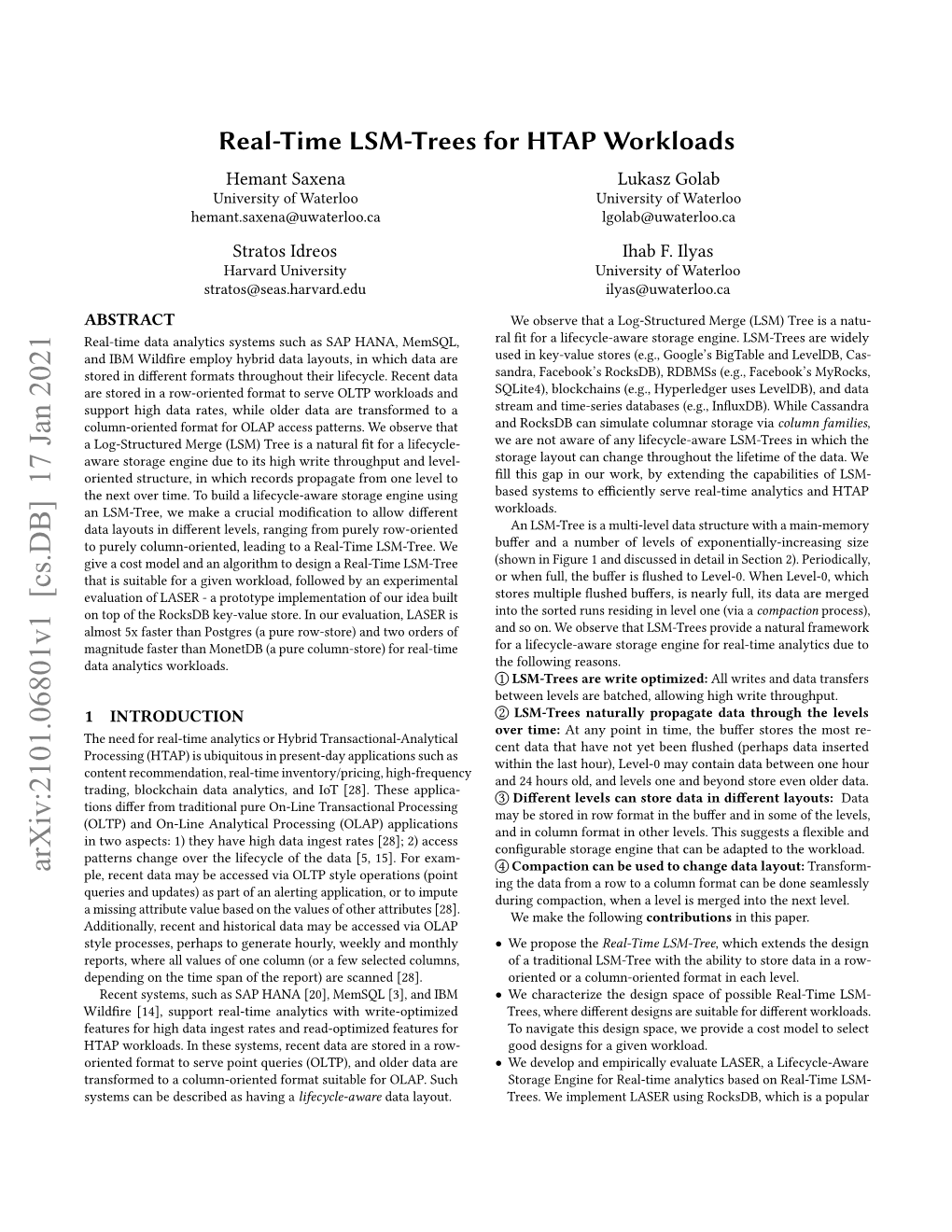 Real-Time LSM-Trees for HTAP Workloads