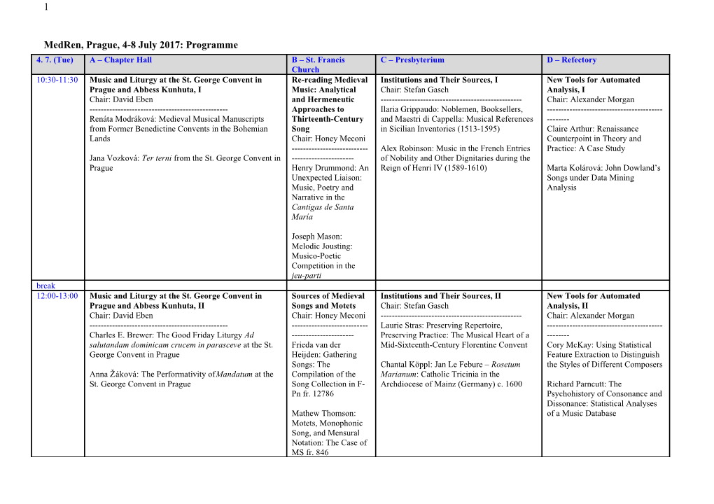 Medren, Prague, 4-8 July 2017: Programme