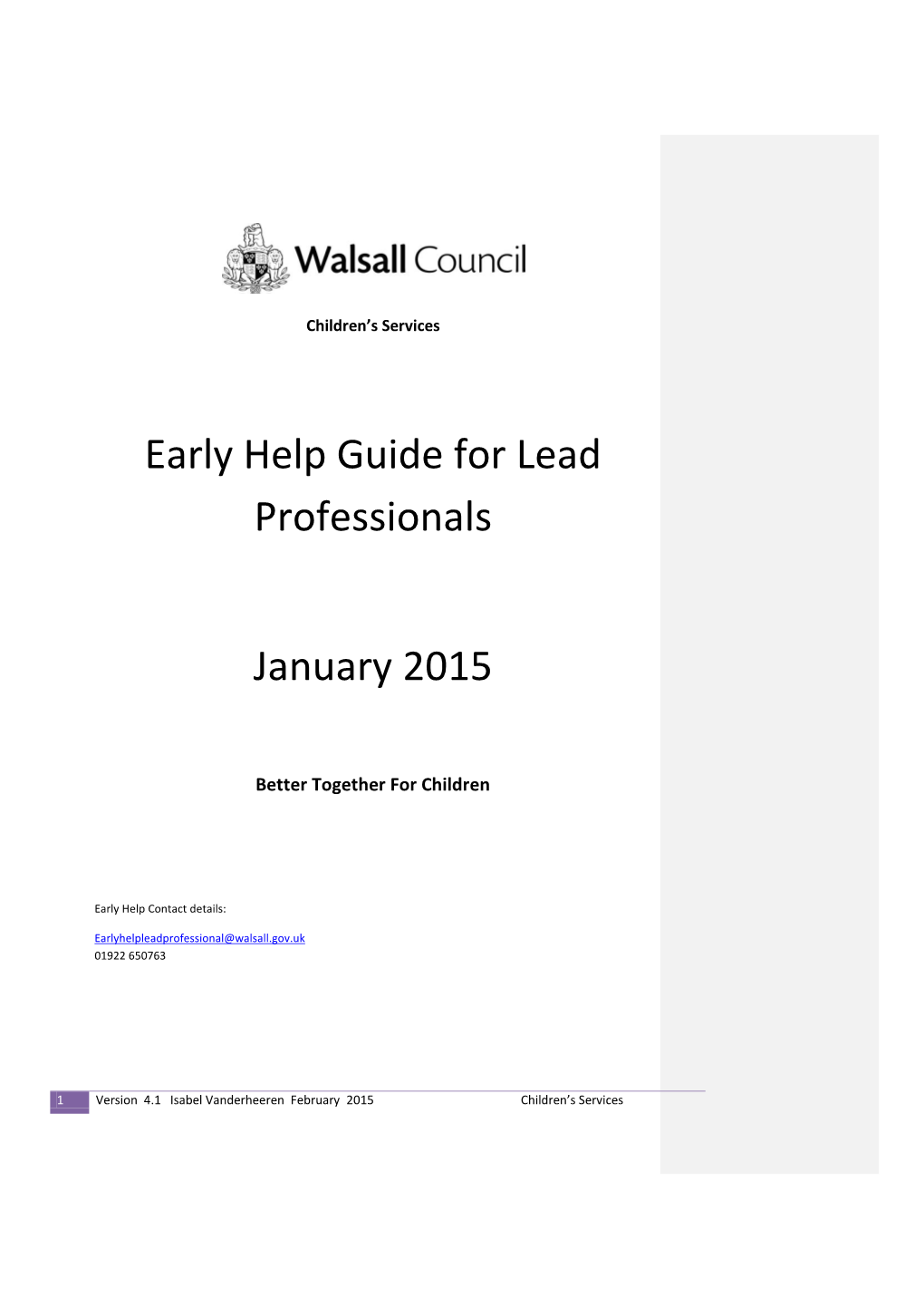 Early Help Guide for Lead Professionals January 2015