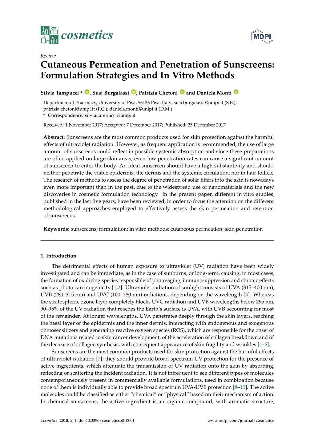 Cutaneous Permeation and Penetration of Sunscreens: Formulation Strategies and in Vitro Methods