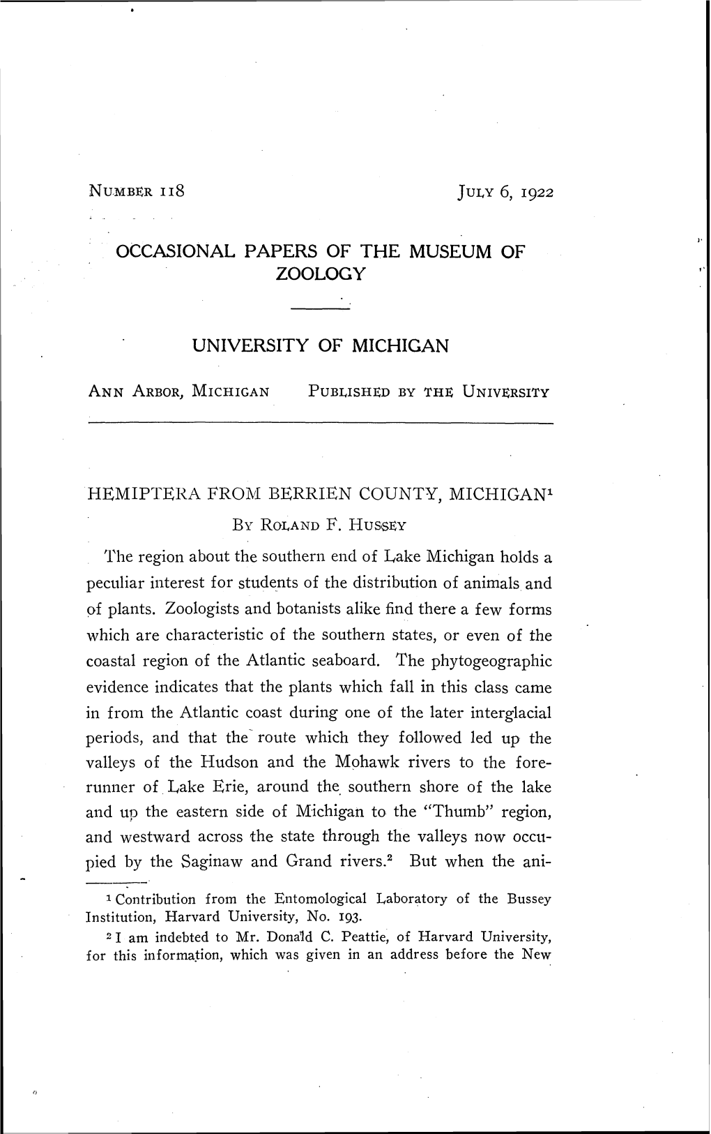 Occasional Papers of the Museum of Zoology