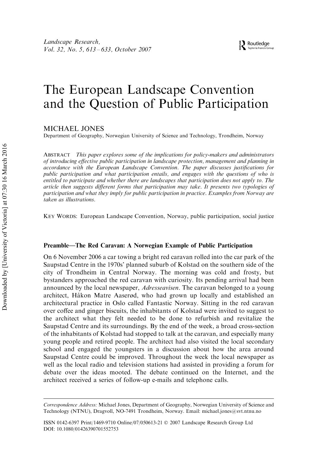 The European Landscape Convention and the Question of Public Participation