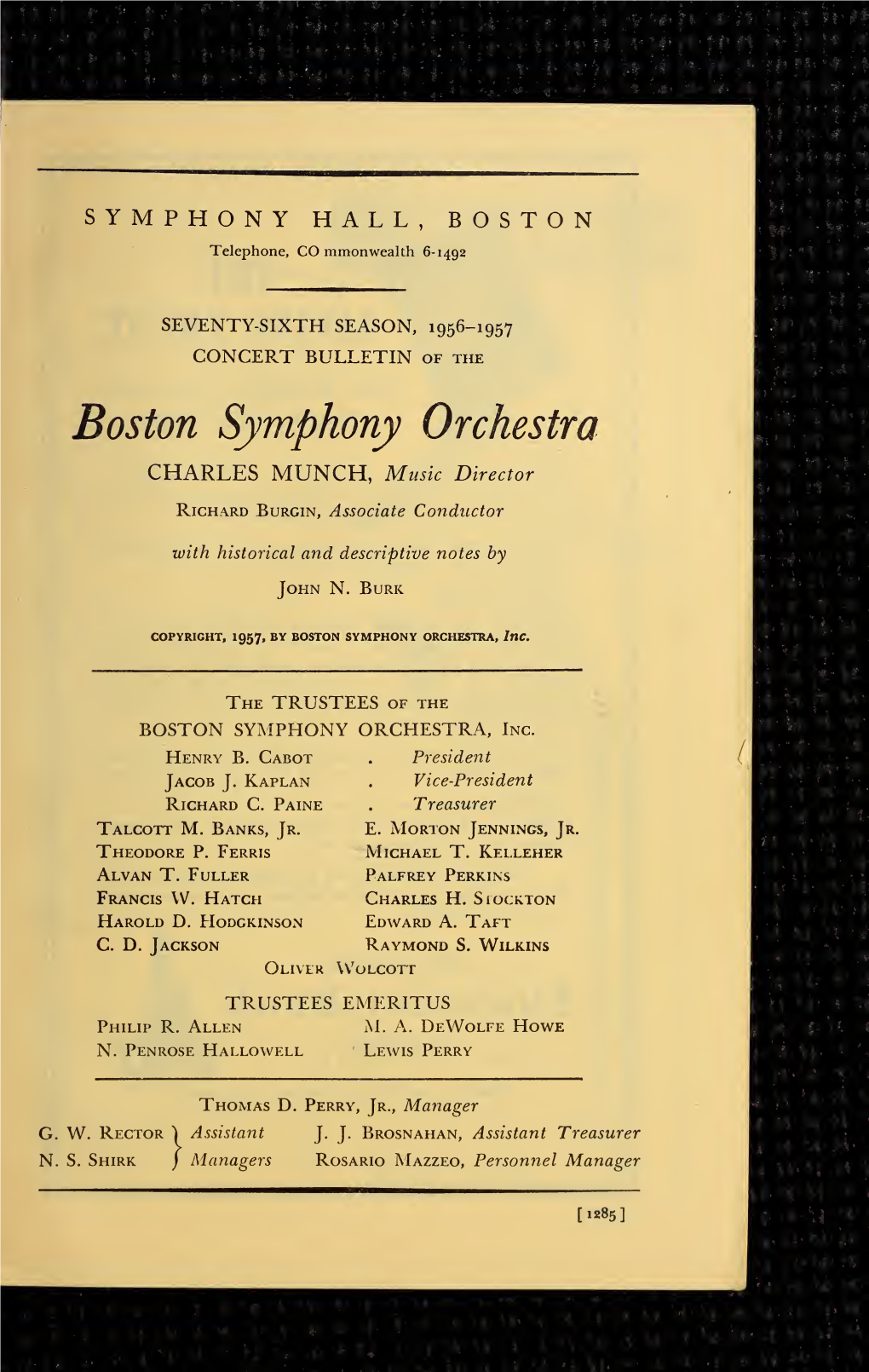 Boston Symphony Orchestra Concert Programs, Season 76, 1956-1957, Subscription