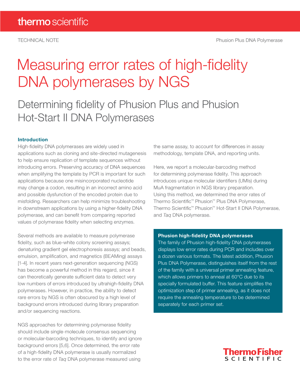 Measuring Error Rates of High-Fidelity DNA Polymerases by NGS Determining Fidelity of Phusion Plus and Phusion Hot-Start II DNA Polymerases