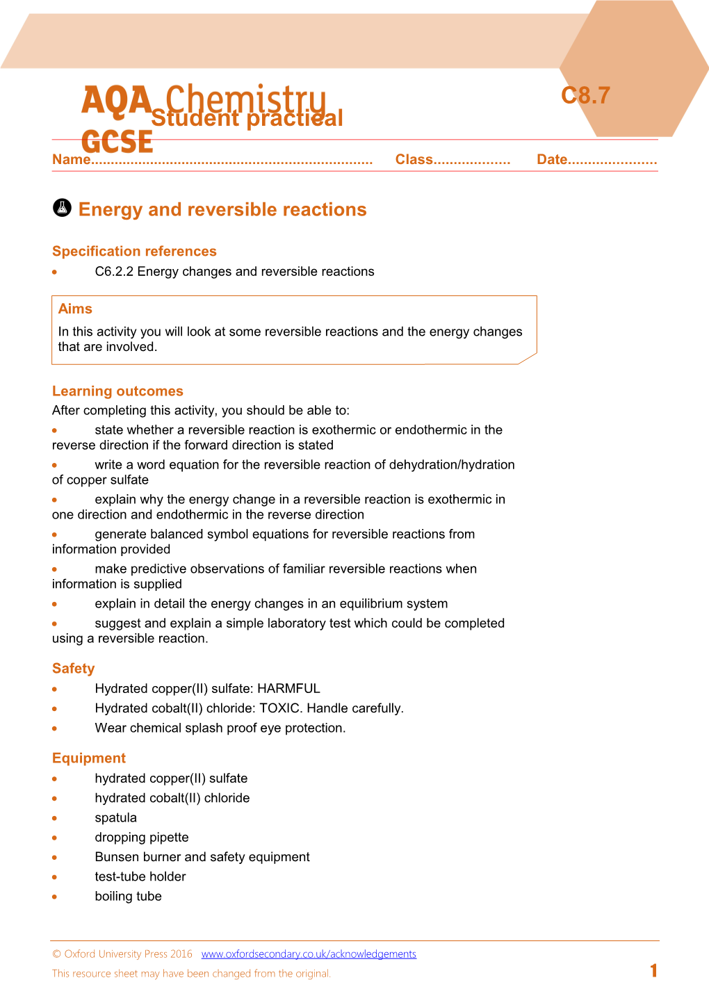 Energy and Reversible Reactions