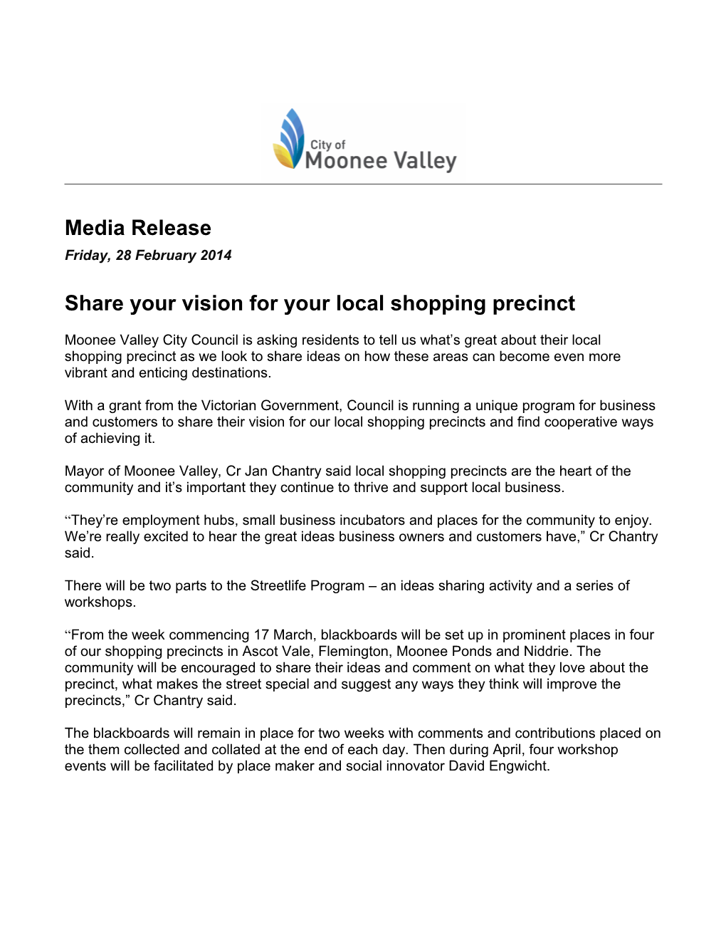 Share Your Vision for Your Local Shopping Precinct