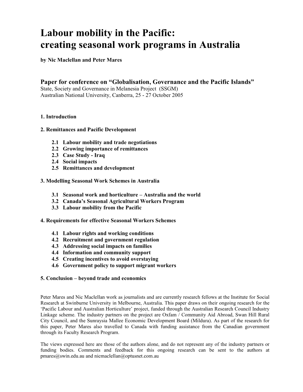 Labour Mobility in the Pacific: Creating Seasonal Work Programs in Australia by Nic Maclellan and Peter Mares