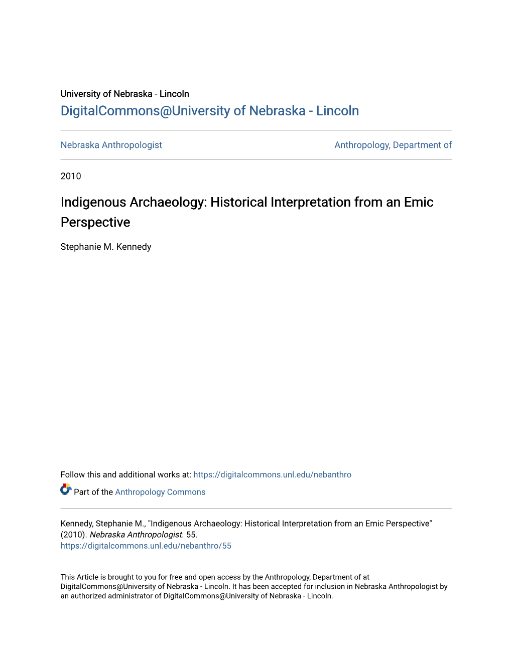 Indigenous Archaeology: Historical Interpretation from an Emic Perspective
