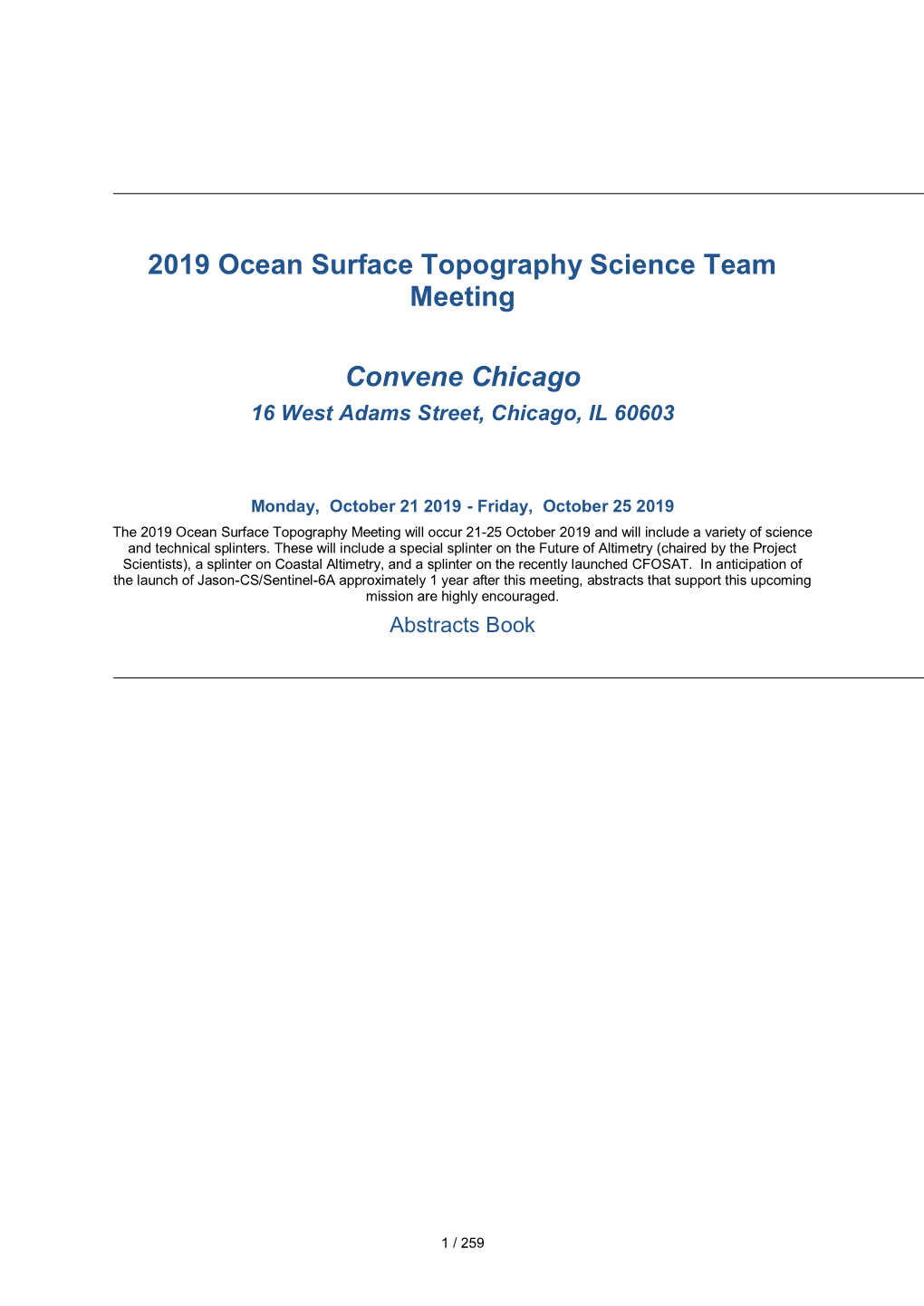 2019 Ocean Surface Topography Science Team Meeting Convene