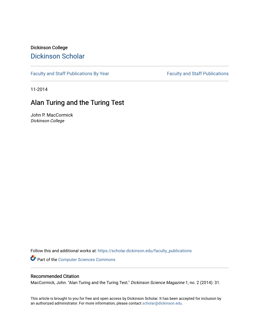 Alan Turing and the Turing Test