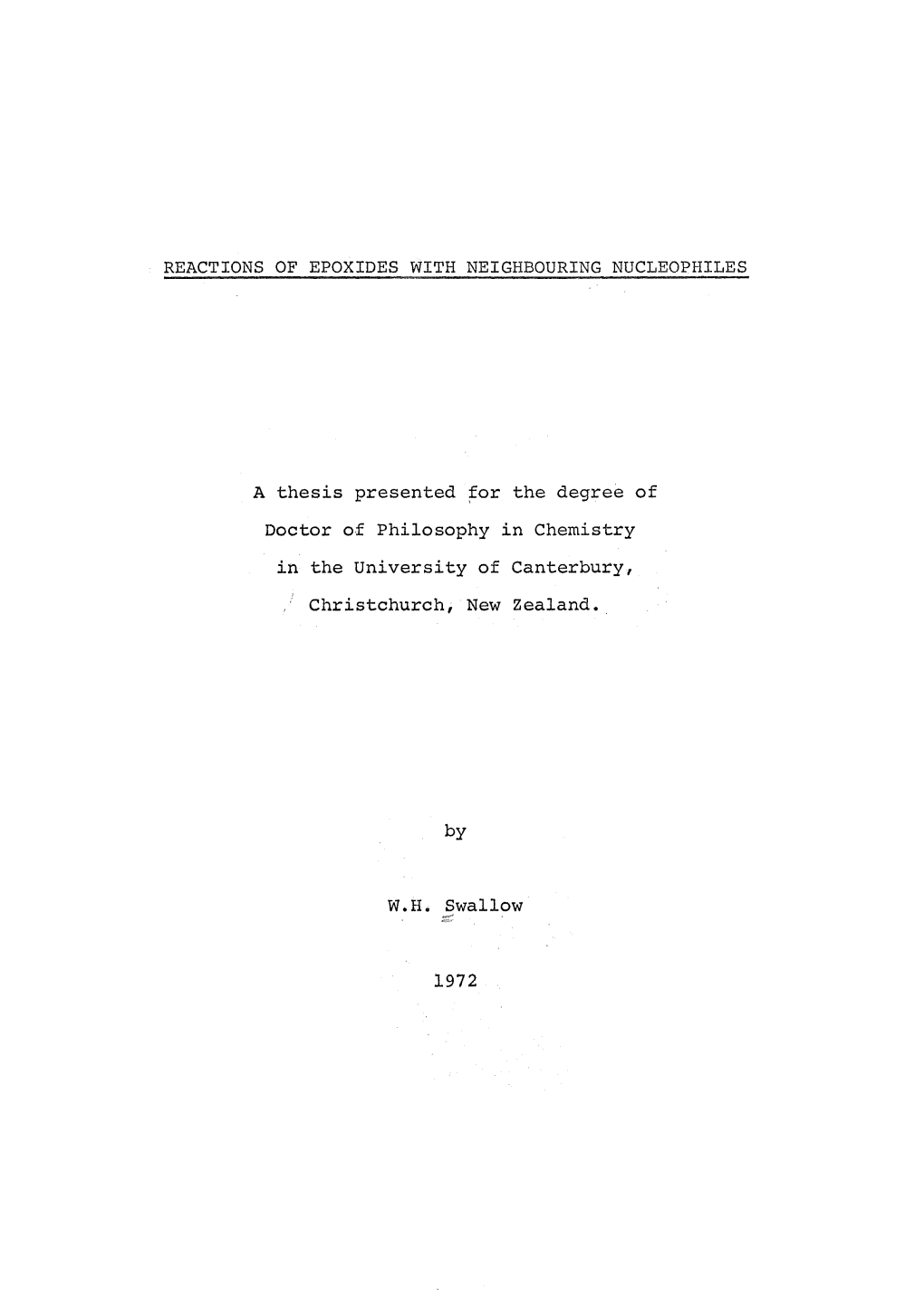 Reactions of Epoxides with Neighbouring Nucleophiles