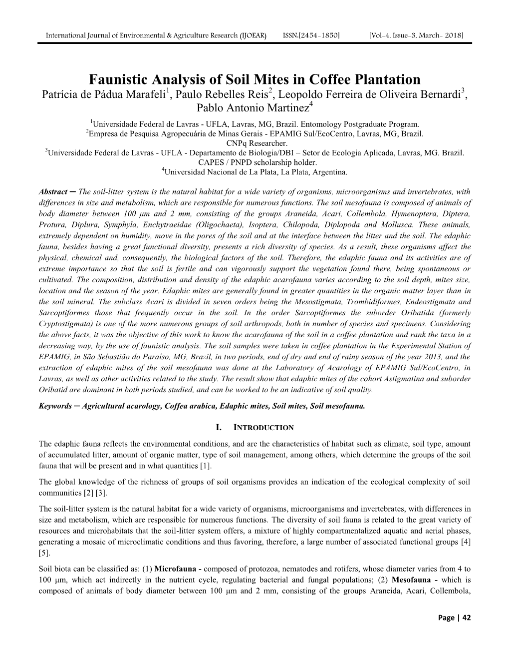 Faunistic Analysis of Soil Mites in Coffee Plantation