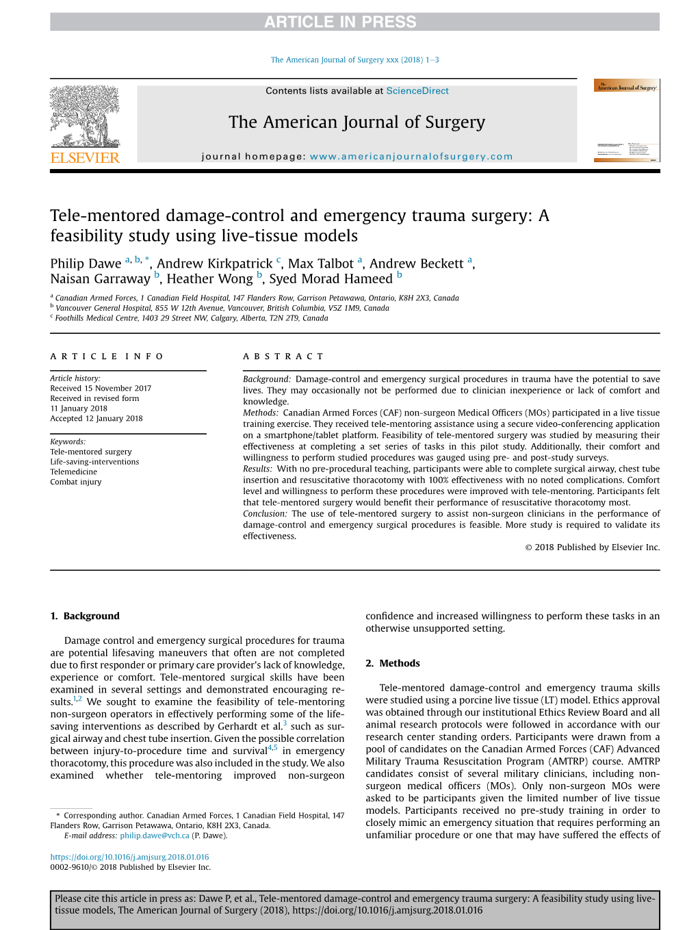 Tele-Mentored Damage-Control and Emergency Trauma Surgery: a Feasibility Study Using Live-Tissue Models