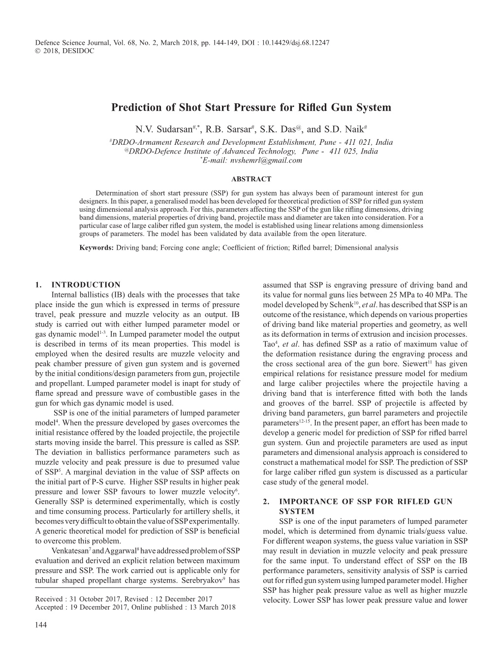 Prediction of Shot Start Pressure for Rifled Gun System