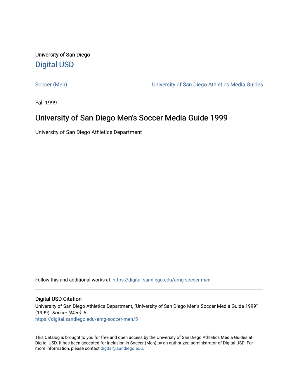 University of San Diego Men's Soccer Media Guide 1999