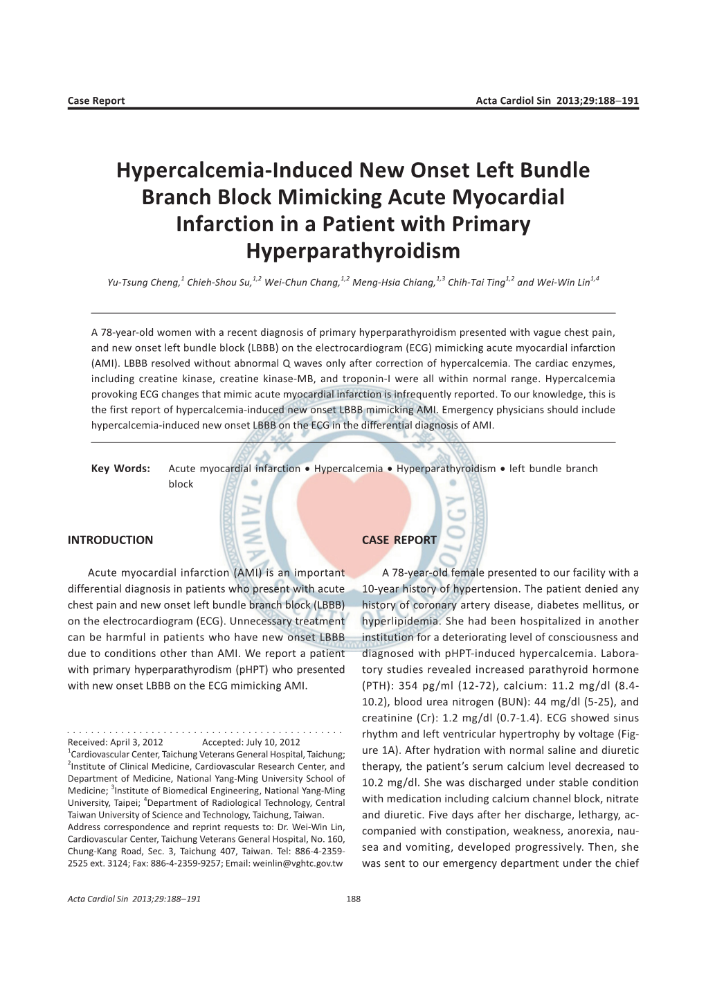 Hypercalcemia-Induced New Onset Left Bundle Branch Block Mimicking Acute Myocardial Infarction in a Patient with Primary Hyperparathyroidism