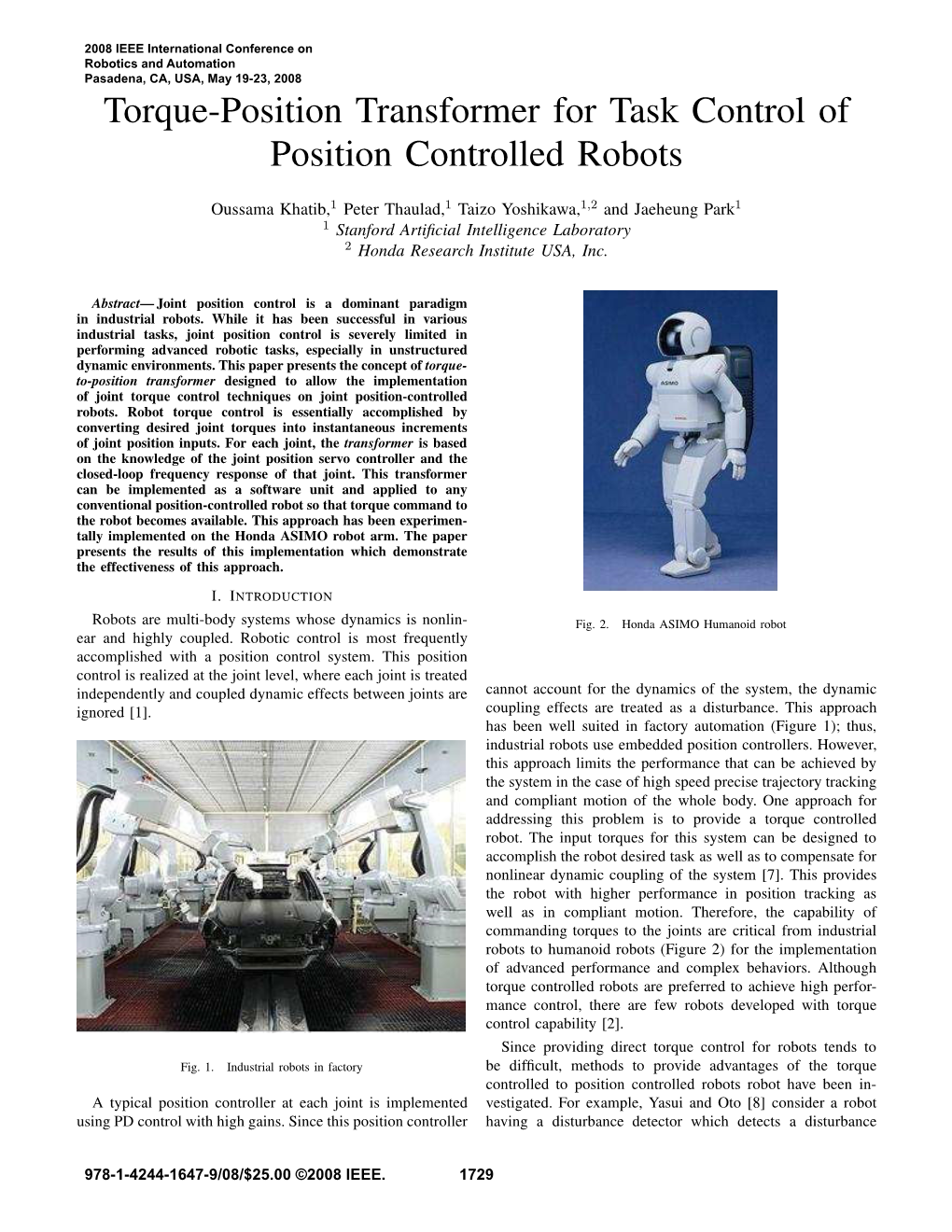 Torque-Position Transformer for Task Control of Position Controlled Robots