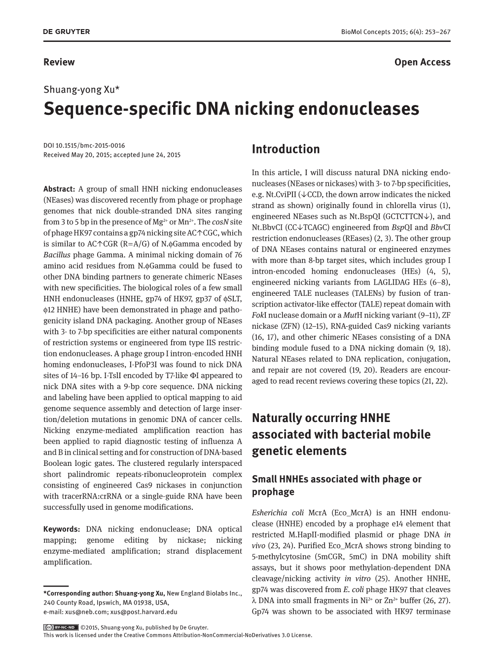 Sequence-Specific DNA Nicking Endonucleases