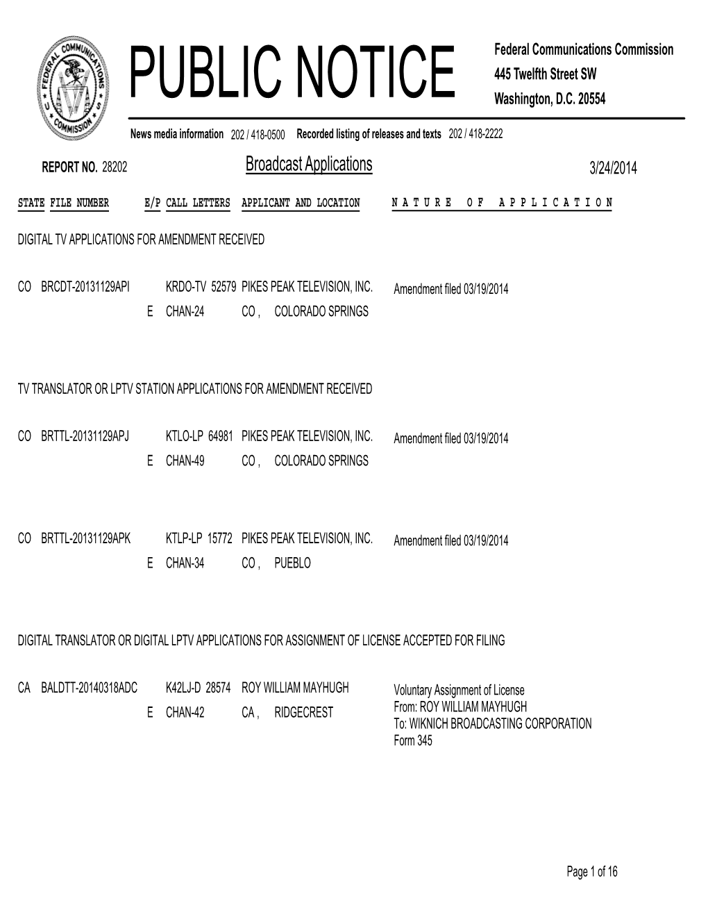 Broadcast Applications 3/24/2014