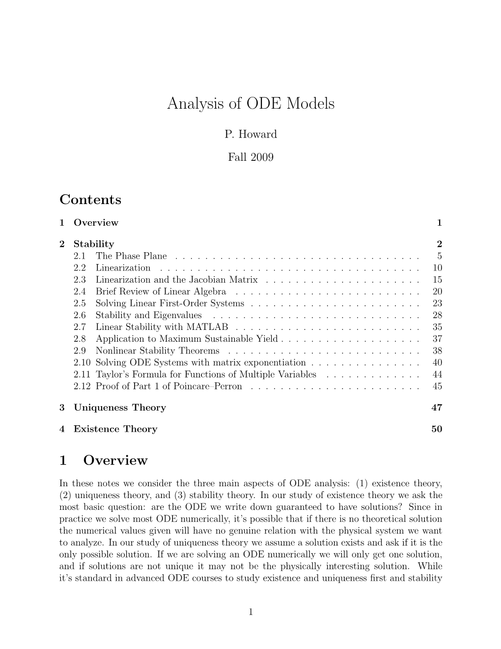 Analysis of ODE Models