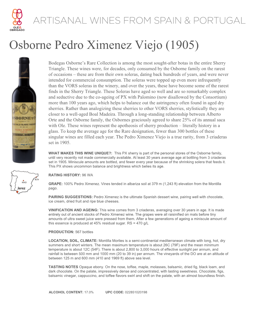 Osborne Pedro Ximenez Viejo (1905)