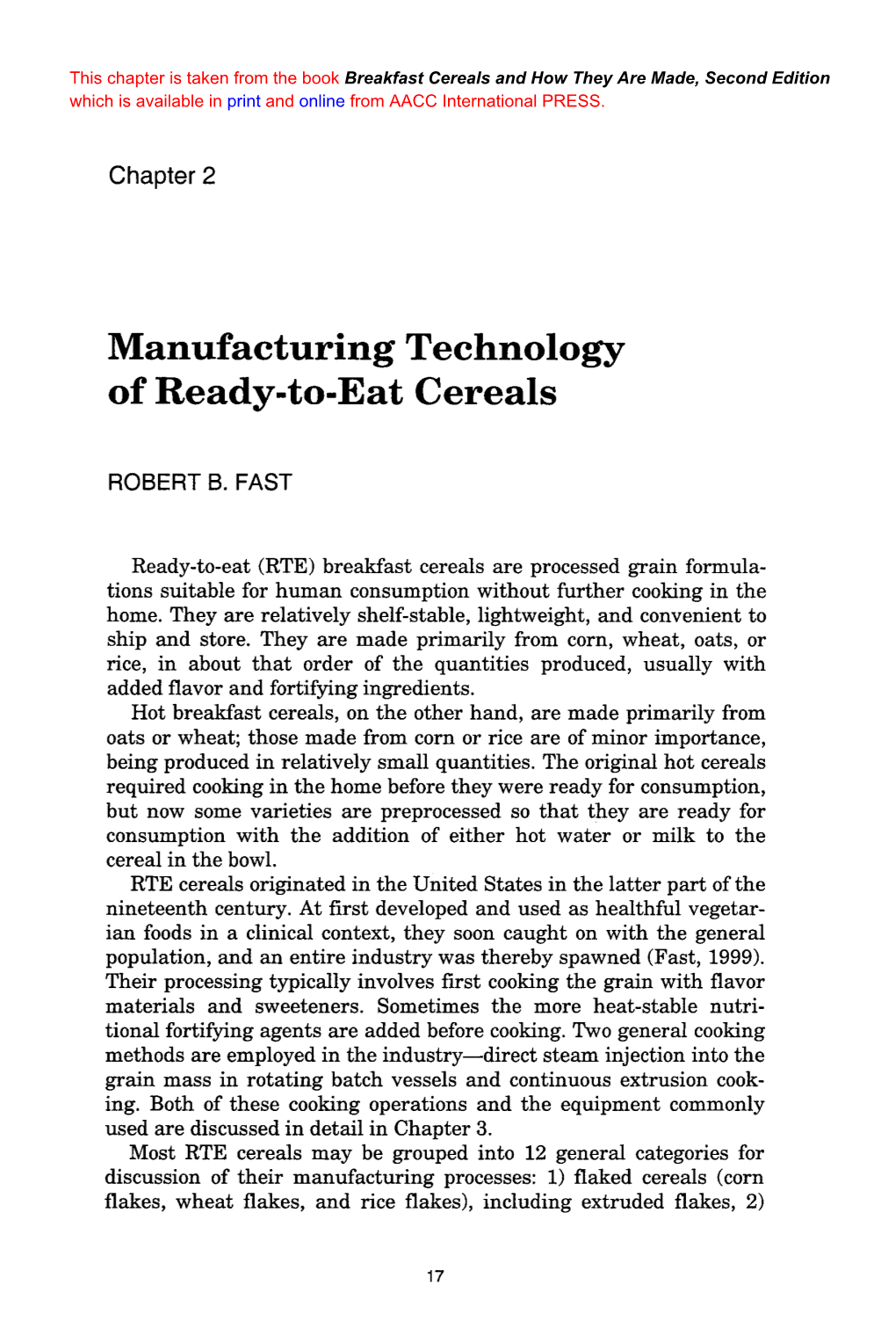 Manufacturing Technology of Ready-To-Eat Cereals