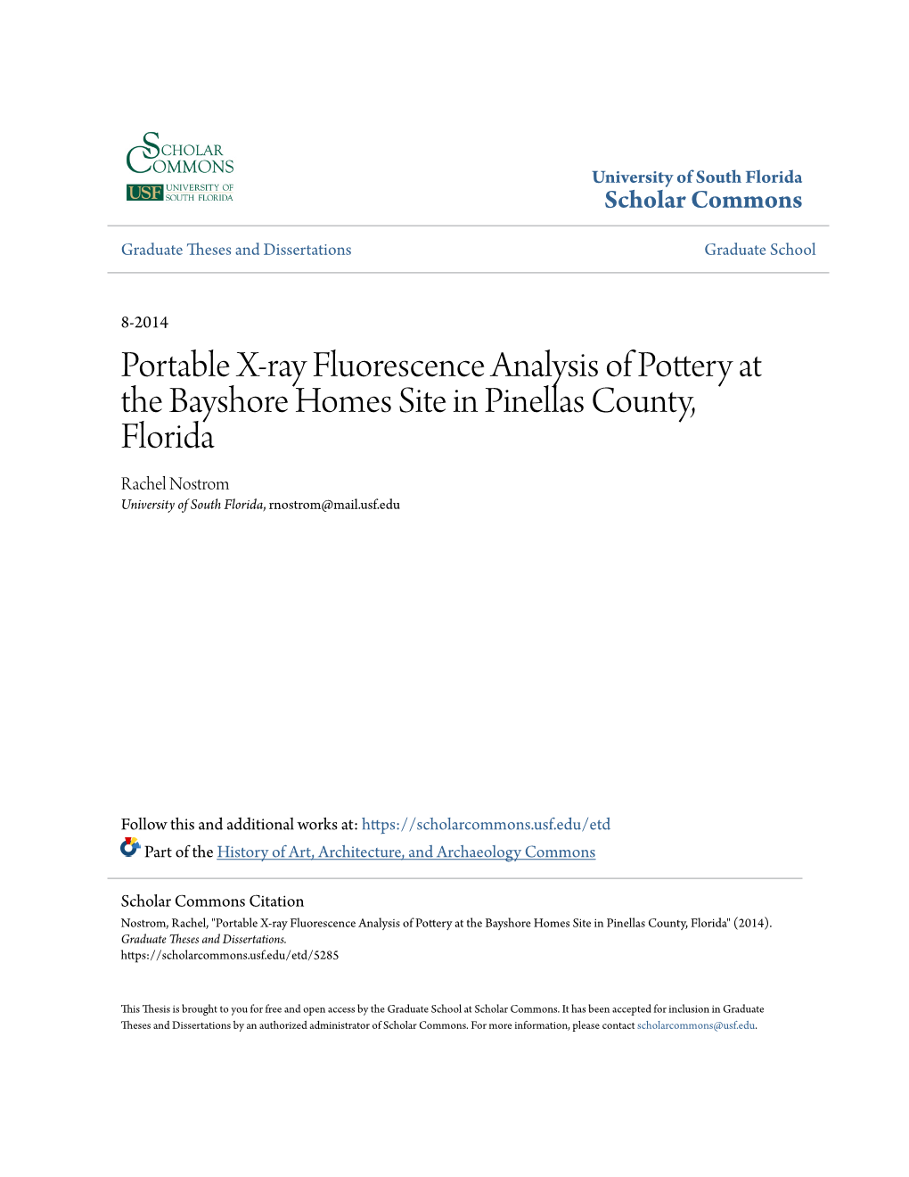 Portable X-Ray Fluorescence Analysis of Pottery at the Bayshore Homes Site in Pinellas County, Florida