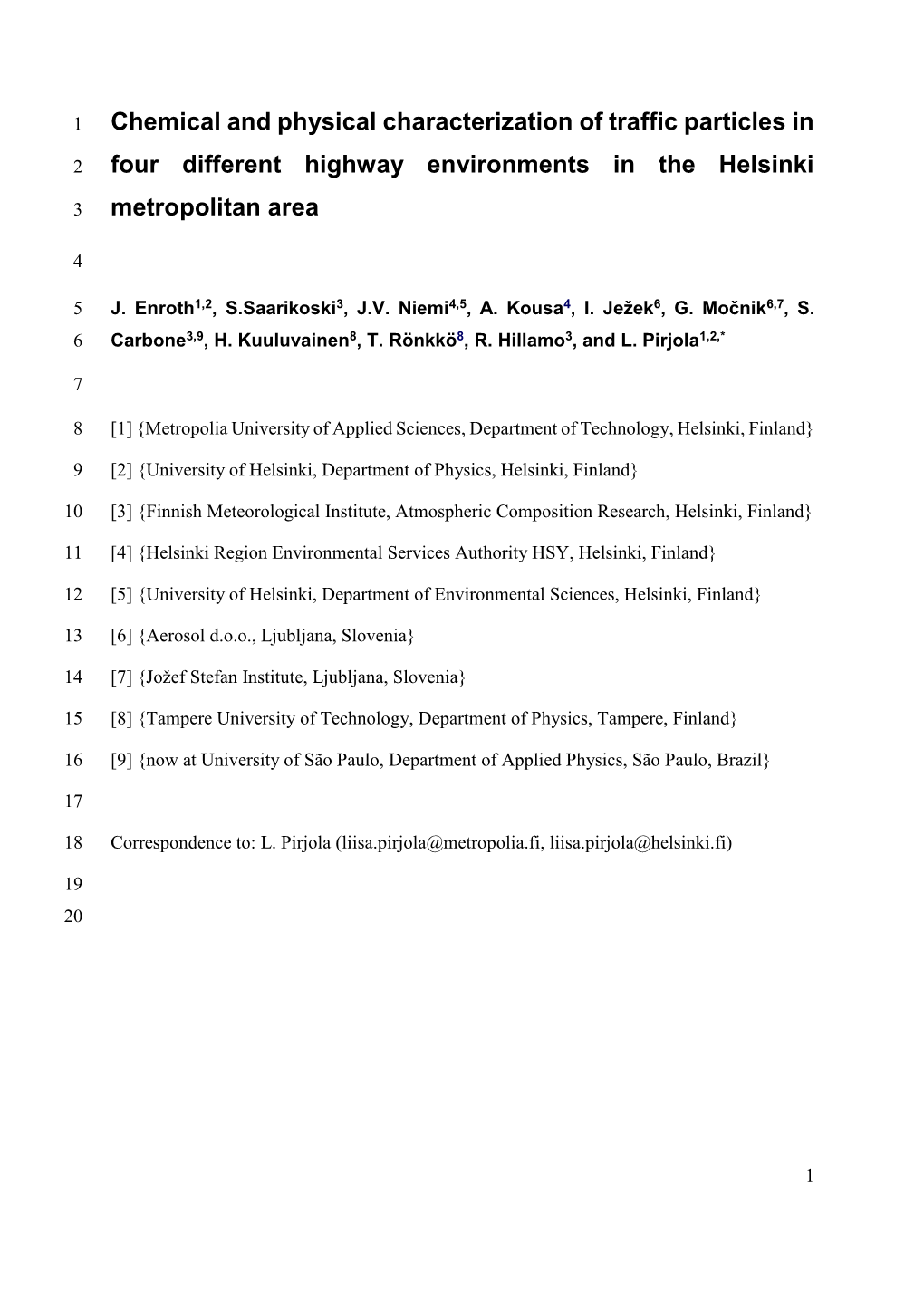 Chemical and Physical Characterization of Traffic Particles In