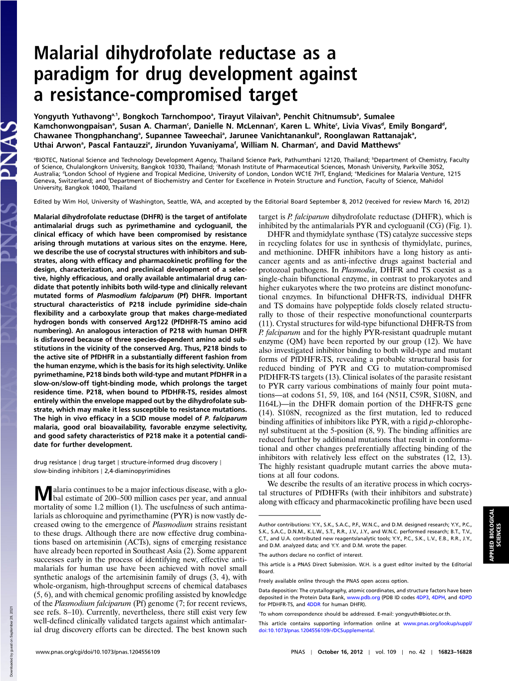 Malarial Dihydrofolate Reductase As a Paradigm for Drug Development Against a Resistance-Compromised Target