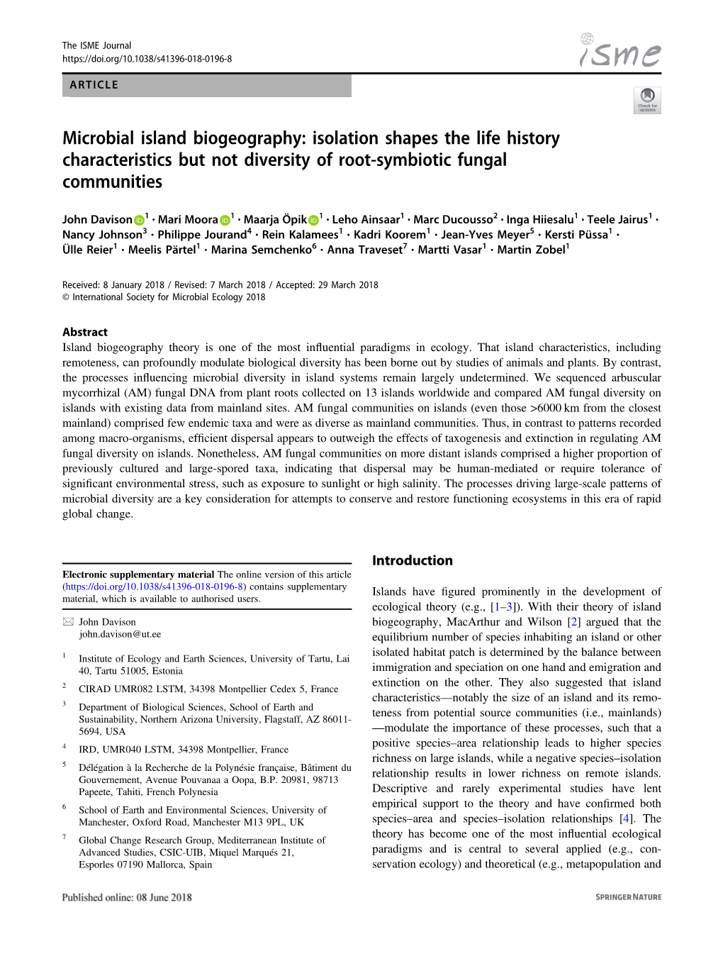 Microbial Island Biogeography: Isolation Shapes the Life History Characteristics but Not Diversity of Root-Symbiotic Fungal Communities