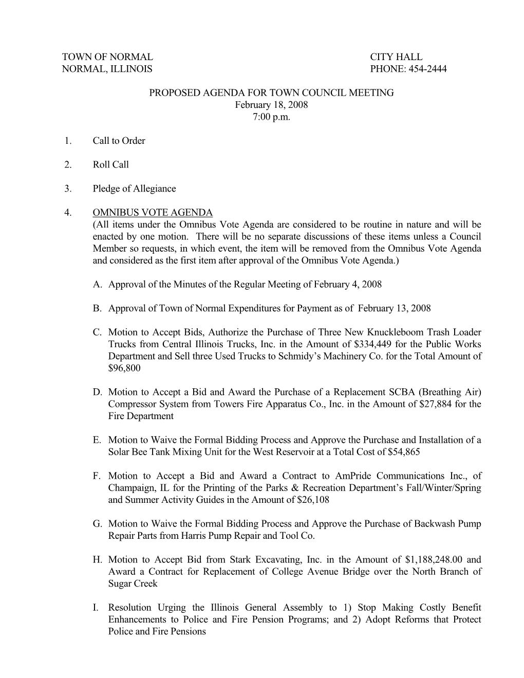 Council Agenda February 18, 2008