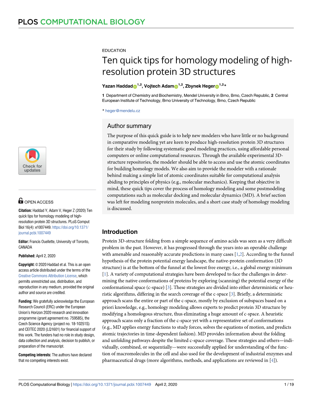 Ten Quick Tips for Homology Modeling of High-Resolution Protein 3D Structures