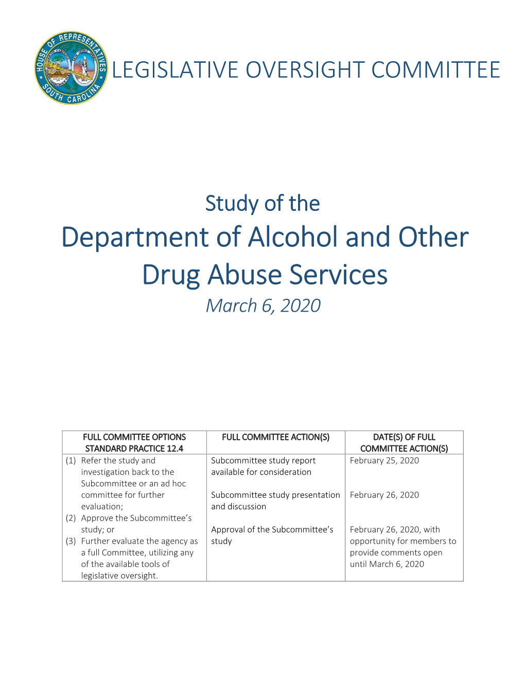 Department of Alcohol and Other Drug Abuse Services March 6, 2020