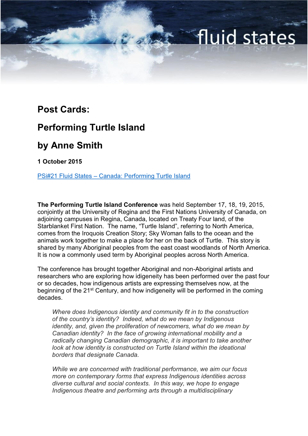 Post Cards: Performing Turtle Island by Anne Smith