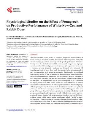 Physiological Studies on the Effect of Fenugreek on Productive Performance of White New-Zealand Rabbit Does