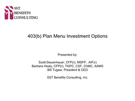 Plan Menu Investment Options