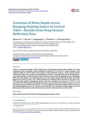 Variation of Moho Depth Across Bangong-Nujiang Suture in Central Tibet—Results from Deep Seismic Reflection Data