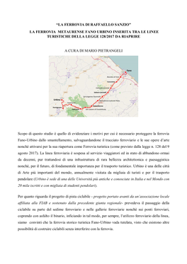 La Ferrovia Metaurense Fano Urbino Inserita Tra Le Linee Turistiche Della Legge 128/2017 Da Riaprire