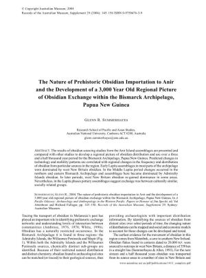 The Nature of Prehistoric Obsidian Importation to Anir and The